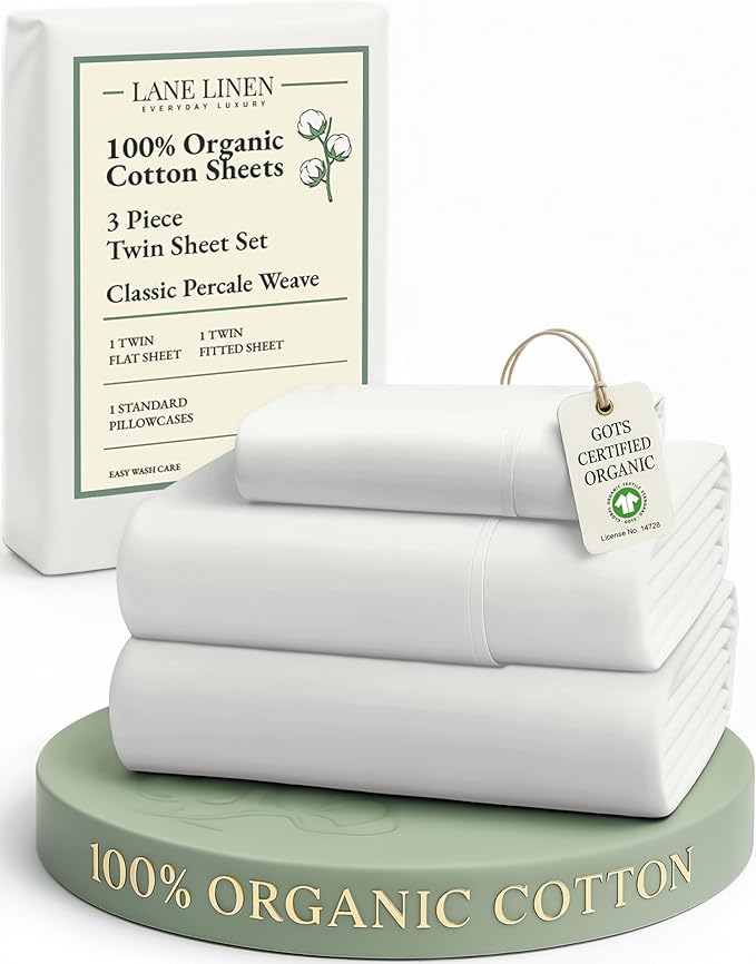 LANE LINEN Twin Bed Sheets, 100% Organic Cotton Sheets Twin Size, 3Pc Twin Bed Sheet, Hotel Quality Bed Sheet Set, Bedding Sheet & Pillowcases, Deep Pockets Upto 15" - Glacier Grey