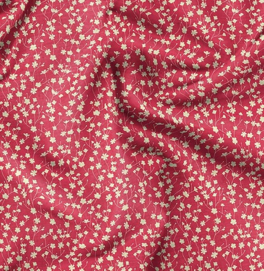Soimoi Silky Satin Fabric Material, 1 Yard - 42" Inch Width, Red - Floral Print - Soft Shiny Fabric for Dress, Pillowcases, Pajamas, Evening Dress, DIY
