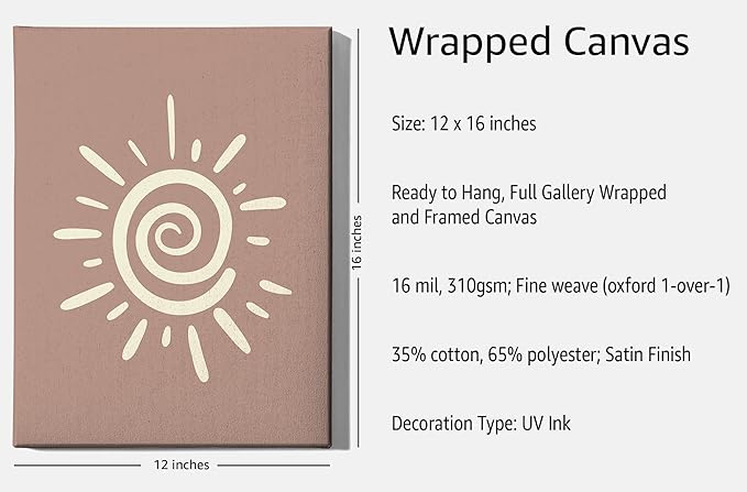 Abstract Spiral Sun Wrapped Canvas Wall Art Swirl Sunburst Print Earth Tones Terracotta 12x16 Inch Gallery Stretched Modern Nature Home Art
