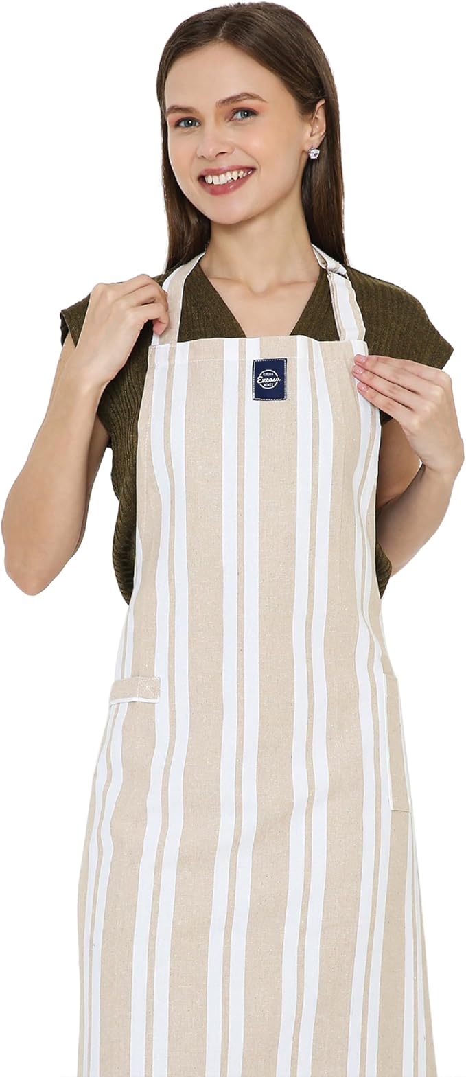 Encasa XO Cotton Kitchen Aprons for Women & Men with Pocket & Towel Loop, Adjustable Neck & Back Strap for Cooking, Baking