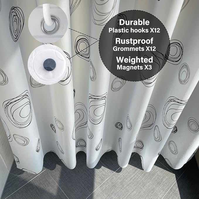 Plastic Shower Liner - Premium EVA 6G Thickened Shower Curtain Liner with Rustproof Grommets and 3 Weighted Magnets, Waterproof Shower Curtain for Bathroom(Black Circle)