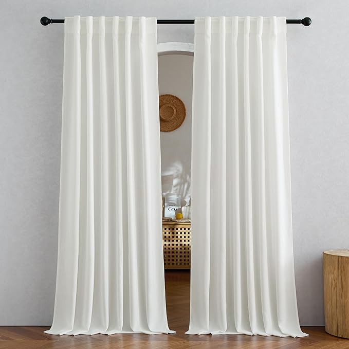 NICETOWN Linen Sheer Ivory Curtains 84 inches Long, Rod Pocket & Back Tab Faux Linen Semi Sheer Window Treatments Privacy with Light Filtering for Bedroom/Living Room, W52 x L84, 2 Panels