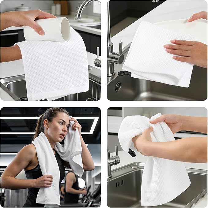 REDKISS 100% Cotton Waffle Weave Bath Towels 4 Pack - 27.5x55 Inches| Lightweight, Quick Dry & Highly Absorbent,Perfect for Spa, Gym, Travel, Guest Bathroom-White
