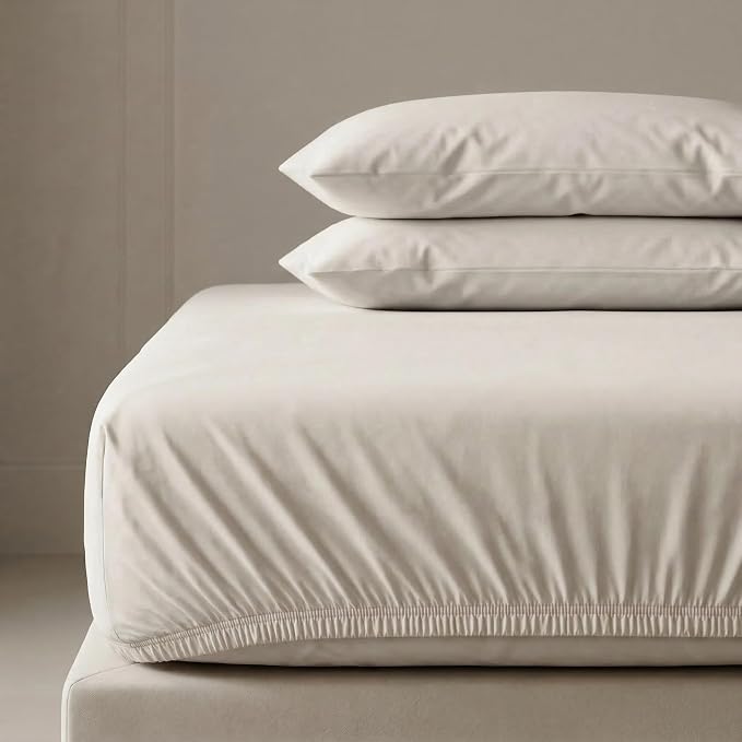 MakeMake Organics Organic Full Fitted Sheet Set GOTS Certified Organic Cotton Fitted Sheet with 2 Pillowcase Ultra Soft Non Toxic Breathable Hypoallergenic Colorful Neutral (Full, Solid Taupe)