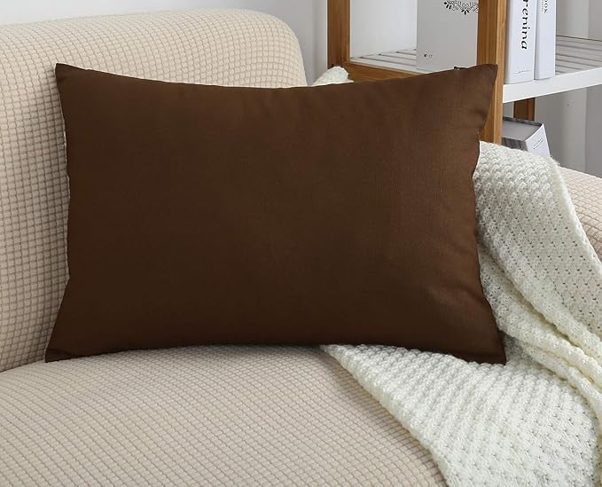 TangDepot Cotton Solid Throw Pillow Covers, 12" x 20" , Coffee, 1 Count (Pack of 1) | 100% cotton, same-color zip, machine wash & air dry. For living room, bedroom, office, car. 42 colors, 103 sizes. Cover only.