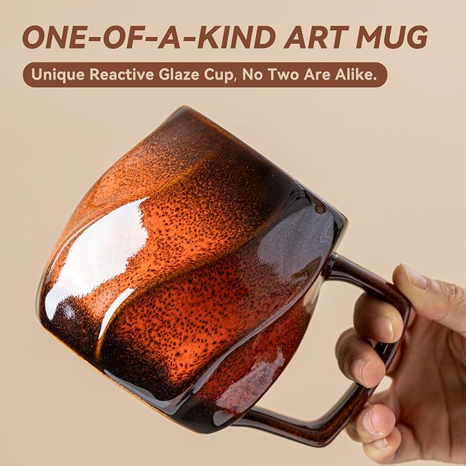 Magma Hearth Ceramic Coffee Mug - 17 oz Unique Reactive Glaze Coffee Cup with Ergonomic Large Handle, Ceramic Mug for Office Home Gift for Men Women