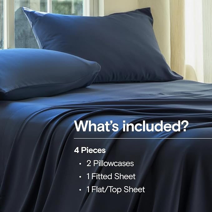 DOZ Sheet Set, 100% Viscose derived from Bamboo, Organically Grown, Buttery Soft, Cooling Sheets, High GSM, Deep Pockets - 4 Piece - 2 Pillowcases 1 Fitted 1 Top Sheet (Sapphire, Queen)