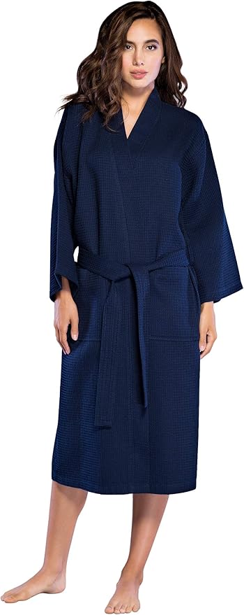 Turquaz Lightweight Long Waffle Kimono Spa Robe for Women