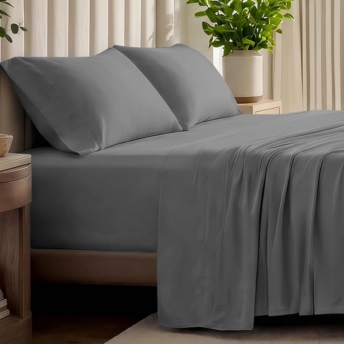 Bare Home 100% Organic Cotton Jersey Sheet Set, Ultra Soft, 100% Cotton - Sheet Set & Pillowcases - Deep Pocket Bed Sheets (Full, Grey)