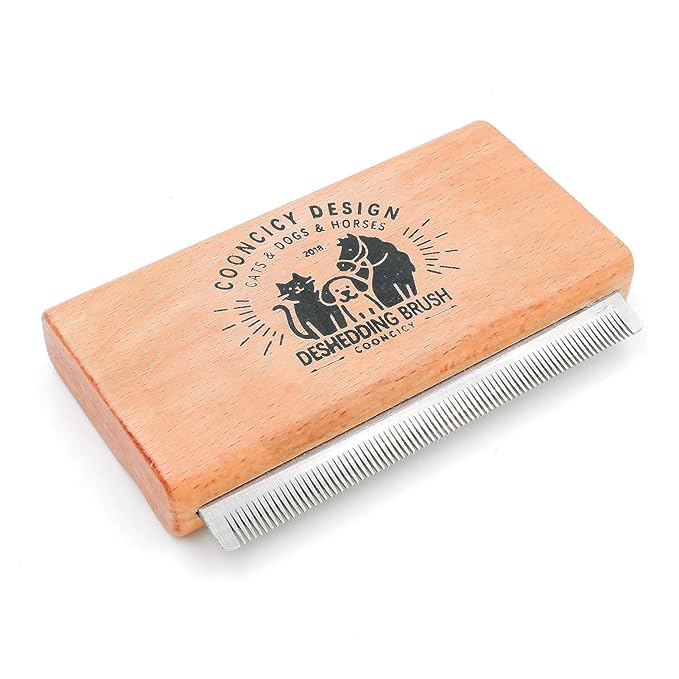Deshedding Dog Brush with Wood Handle | Deshedding Comb, Undercoat Brush, Dog & Cat Hair Grooming Tool
