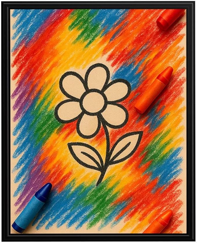 InkFlow Posters Rainbow Flower Crayon Poster - Fun Graphic Print for Kids Bedroom, Playroom, Nursery - Creative Motivational Decor - 8x10 Unframed Canvas Print