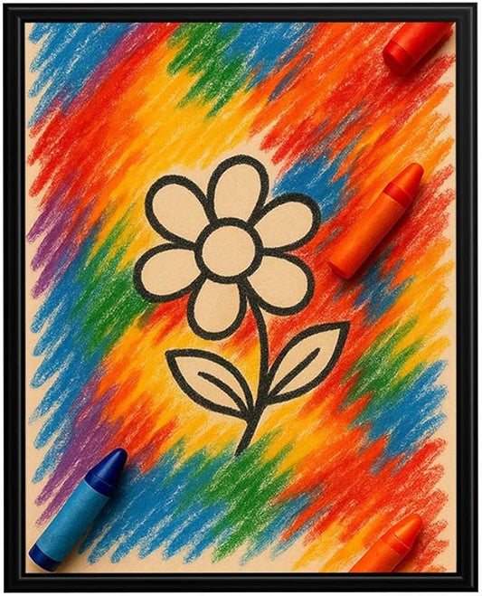 InkFlow Posters Rainbow Flower Crayon Poster - Fun Graphic Print for Kids Bedroom, Playroom, Nursery - Creative Motivational Decor - 8x10 Unframed Canvas Print