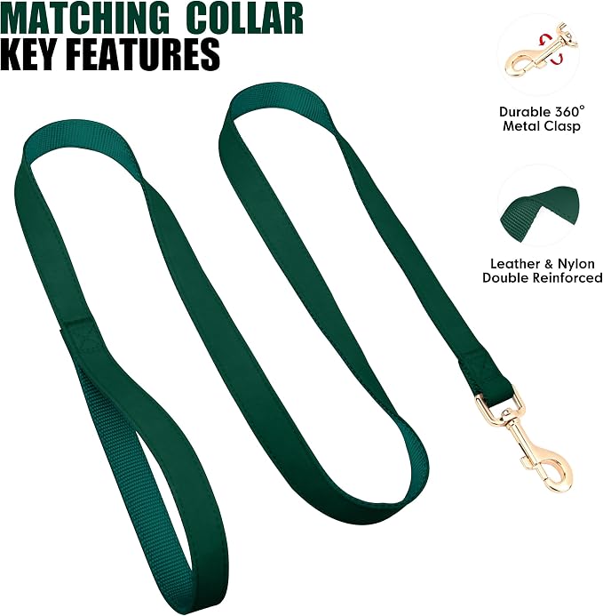 PET ARTIST Soft PU Leather Dog Collar and Leash Set, Bright & Stylish 5FT PU Leather Leash and Collar Set, Durable Pet Collars with Quick Release Metal Buckle for Small Dogs,Christmas Green,S(9"-14")