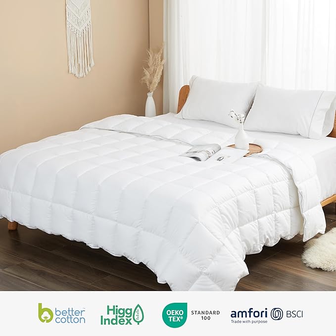 sunflower Comforter Duvet Insert Full Size White Down Alternative Filling 100% Cotton Shell All Season Hypoallergenic Warm Breathable Noiseless Machine Washable with Corner Taps