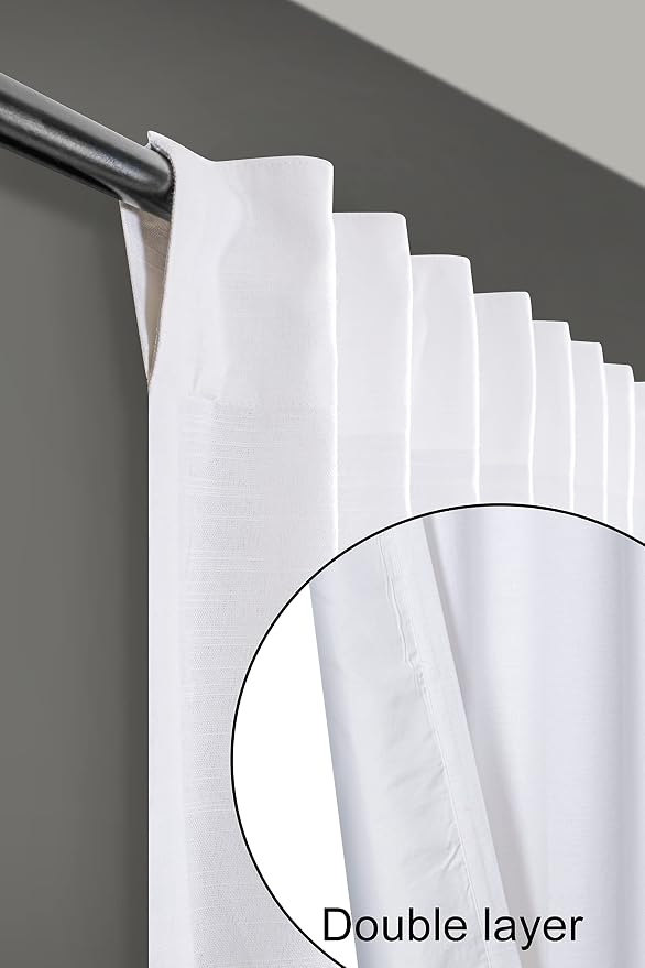 Bedding Craft White Cotton Curtains with Texo Lining – Double Layer Drapes, 108" Long x 50" Wide, Light-Filtering Curtains & Drapes for Living Room or Bedroom