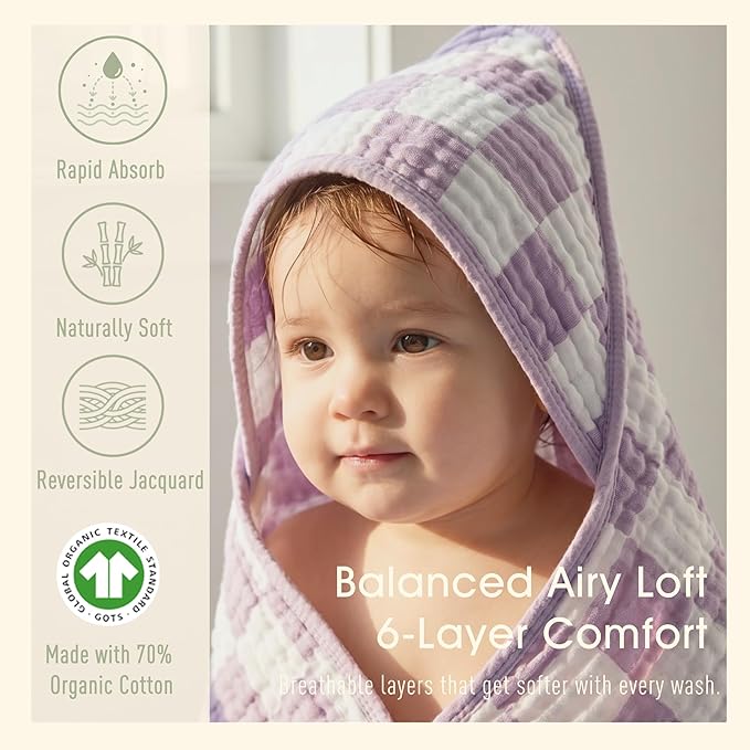 Ultra-Soft Muslin Baby Towel - 32 x 32 Inches, Ideal for Bath & Beach, Suitable for Both Boys & Girls from Newborns to Toddlers(Purple Plaid)