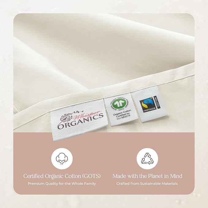 Certified Organic King Flat Sheet Only - 100% Organic Cotton Top Sheet with Luxurious Soft and Breathable 500 Thread Count Sateen Weave Finish - GOTS & Fairtrade Certified (Natural, King)