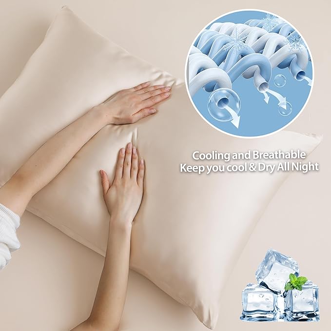 2 Pack Cooling Toddler Pillow Cases,Viscose Derived from Bamboo Small Pillow Protectors Set of 2, 400 Thread Count Soft Silky Breathable Summer Pillow Cover with Zipper Hidden (2PCS, 13‘’x18‘’,Beige)