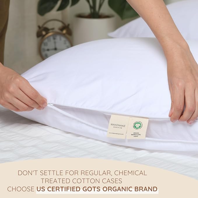 Makemake Organics Organic Body Pillow Case Zippered (Pack of 1) GOTS Certified Organic Cotton Body Pillow Protector Zippered Breathable Non Toxic Barrier (20x54, Bright White)