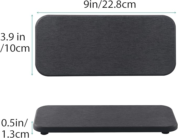 NiuYichee 2 Pcs Water Absorbing Stone Trays, Kitchen/Bathroom Sink Soap Dish, Diatomite Tray Used for Hand Soap & Cosmetic Bottles in the Modern Home, 4" W x 9" L, Dark Gray