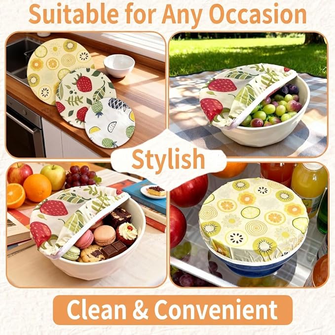 Reusable Beeswax Bowl Covers - 3 Pack Eco Friendly Food Wraps for Kitchen Storage - Sustainable Plastic Wrap Alternative for Salad Bowls & Fruits - Washable Zero Waste Food Lids (floral print)