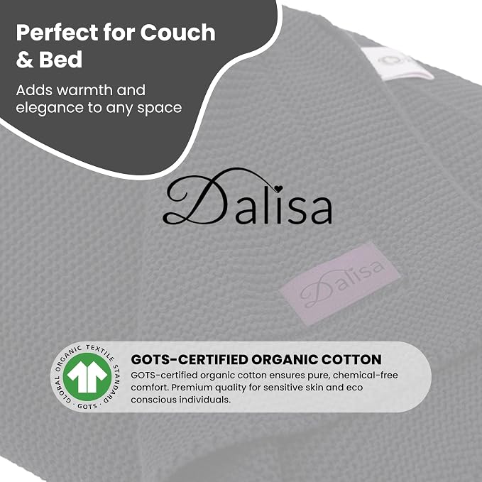 Dalisa 100% Organic Turkish Cotton Throw Blanket - GOTS Certified, Cozy - Perfect for Couch, Bed, and Home Decor - Boho Vintage Knit Alina (Black, 60x80)