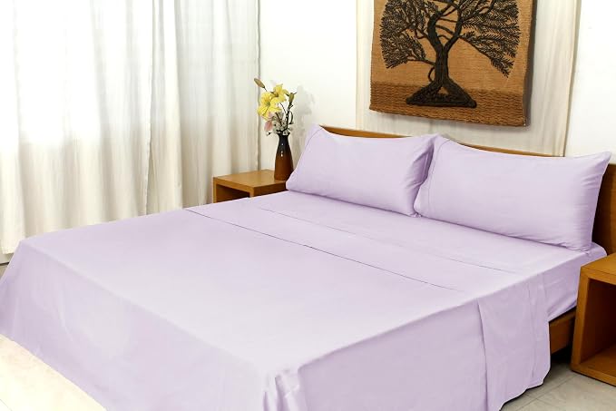 Organic Cotton Long Staple Silky Soft Single Pick Sateen Bed Sheet Set - Luxurious & Premium Hotel Quality - GOTS Certified - Solid Dyed (Lavender, Queen (U.S. Standard))