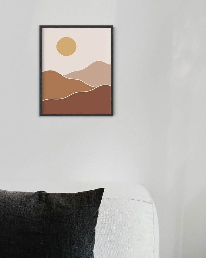 Organic Abstract Shapes Wall Art Minimalist Botanical Silhouette Earth Tones Terracotta Mid Century Modern 8x10 Inch Oak Wood Black Framed Scandi Boho Print for Home Office
