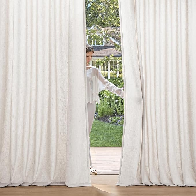 MIULEE Non-See-Through Privacy Linen Curtains 2 Panels, Light Filtering Window Curtains Farnhouse Textured Back Tab Semi Sheer Drapes for Bedroom Living Room, 52 x 63 Inches Long, White