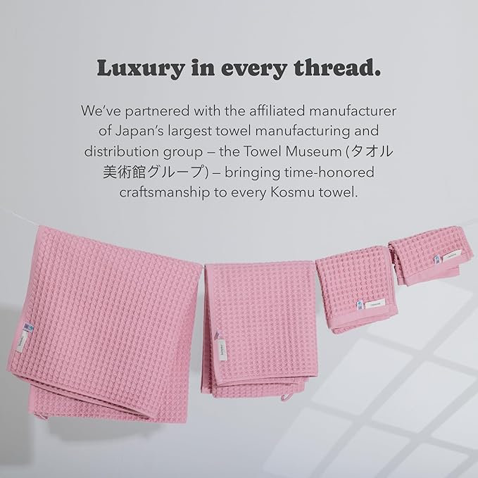 Luxury Organic Japanese Cotton Waffle Bath Towel | Thick, Absorbent, Quick Dry Bathroom Towels for Shower, Sauna, Onsen| Hotel & Spa Quality, Gift-Ready (Sakura Pink, Bath Sheet (2 Pack))