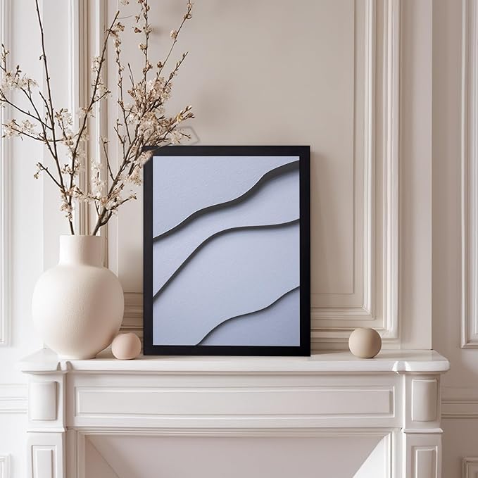 Monem Art Minimalist White Paper Waves Print - Abstract Scandinavian Texture Poster - Wall Decor for Living Room, Bedroom or Office - 12x16 Black Framed Wall Art by Mareike Bohmer