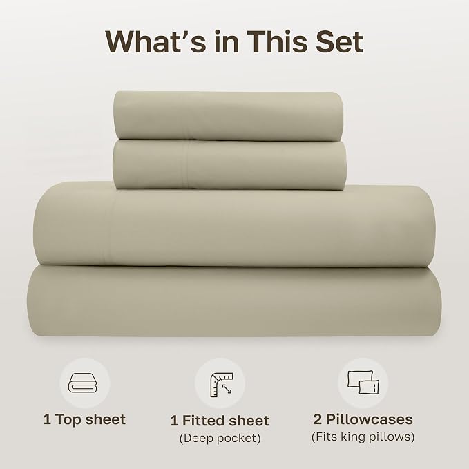 California Design Den Soft 100% Cotton Percale Sheets King Size Set - King Bed Sheets with Deep Pockets, Crisp, Breathable and Durable Bedding Set - Soft Taupe
