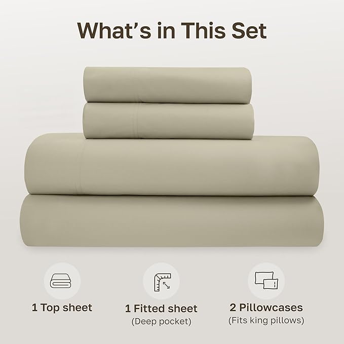 California Design Den California King Sheets Deep Pockets Set - Soft 100% Organic Cotton Percale Sheets, Breathable and Durable Bedding Set - Soft Taupe