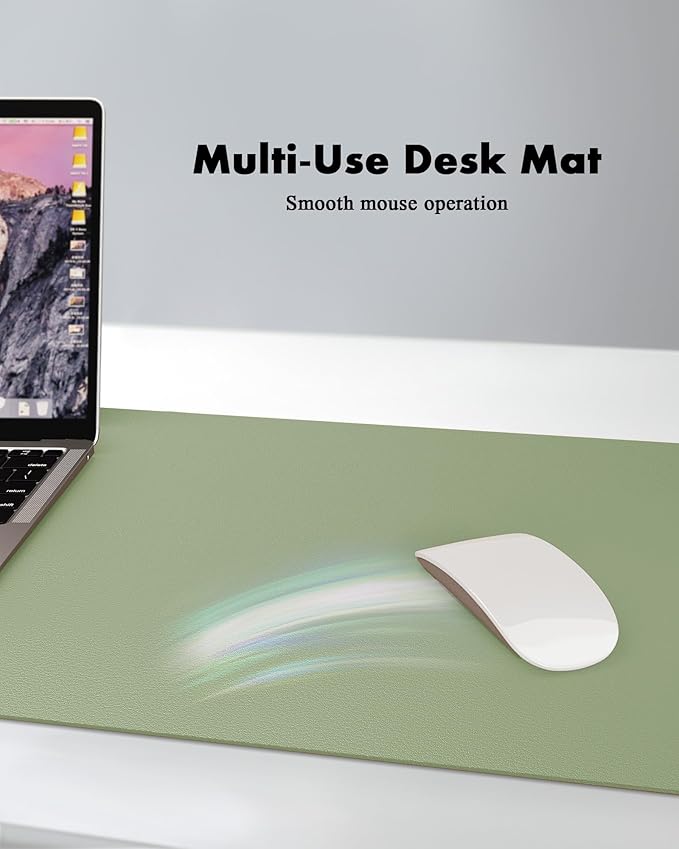 YSAGi Double-Sided Desk Pad, 35.4"x17"Leather Desk Mat, Eco Cork Desk Pad Protector,Large Mouse Pad,Waterproof Desk Blotter for Office/Home(Bamboo Green)