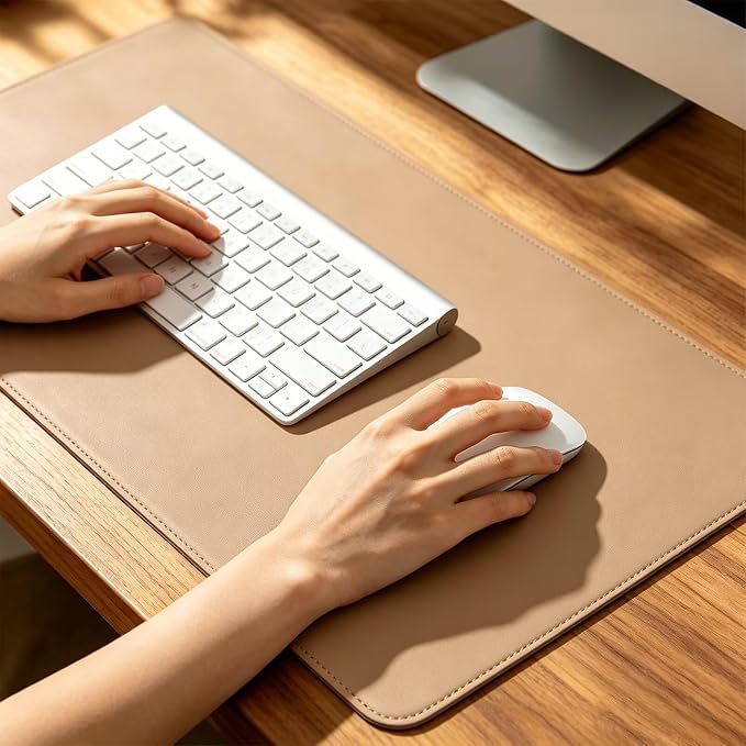 Desk Pad Blotter,YJHMYGSN 27.5x49 in Large PU Leather Mouse Mat,Waterproof Non-Slip Writing Desktop Protector Surface,Office Table Accessory,Khaki