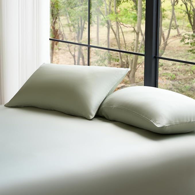 DOZ by SIJO Pillowcase Set, 100% Viscose derived from Bamboo, Organically Grown, Buttery Soft, Silky, Breathable, Cooling, Oeko-TEX, High GSM, (Pack of 2), Envelope Closure (Queen, Sage)
