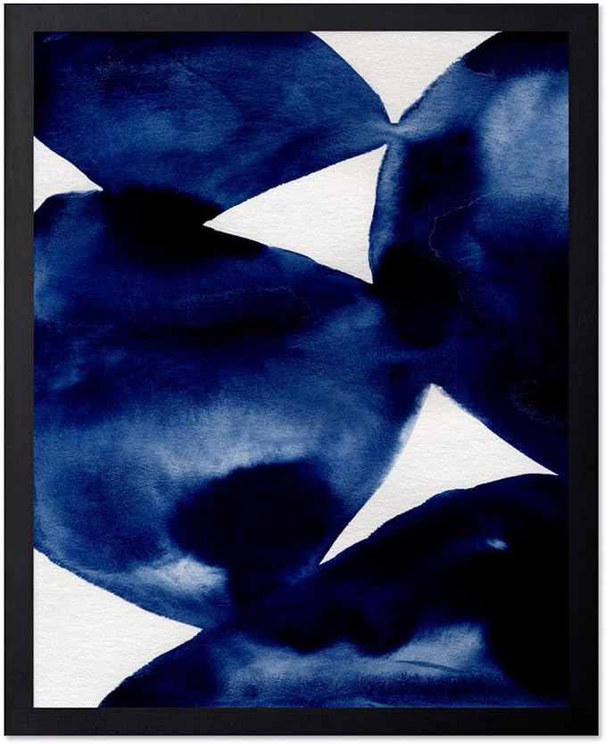 Monem Art Indigo Abstract Watercolor Painting Print - Minimalist Modern Art Poster - Wall Decor for Living Room, Bedroom or Office - 12x16 Black Framed Wall Art by Mareike Bohmer