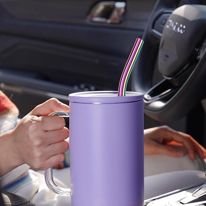 Tomorotec 40oz Straws, 14PCS Stainless Steel Replacement Straws Fit for Stanley 40oz Adventure Quencher Travel Tumblers w/Cleaning Brushes 2PCS, Food-Grade, Dishwasher Safe for Smoothies (Metallic)