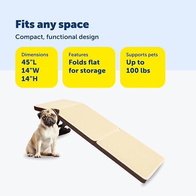 PetSafe CozyUp Wooden Couch Ramp for Cats & Dogs, Furniture-Grade with High-Traction Carpet Surface, Espresso