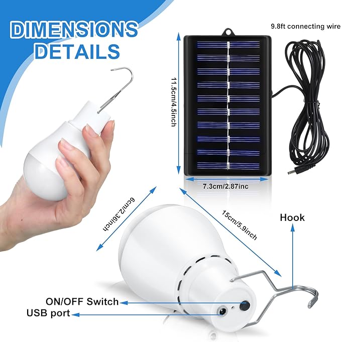VIHOSE 4 Pcs Solar Light Bulbs Solar Powered Light Portable Emergency LED Bulb Waterproof for Camping Tent Indoor Outdoor Shed Night Fishing Chicken Coop