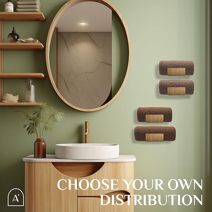 Bamboo Towel Rack by Aura Nest Set of 4 Wood Towel Racks Bamboo Bathroom Accessories -Wall Towel Holder for Rolled Towels Wooden Towel Racks for Bathroom Spa Bathroom - Natural Bamboo