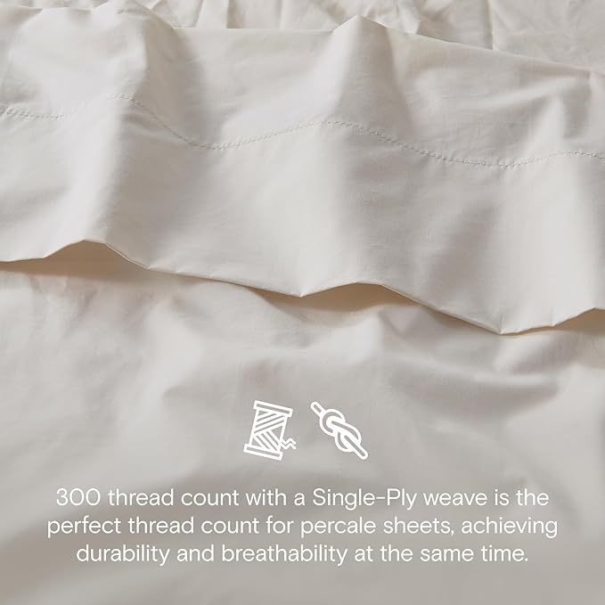 DOZ 100% GOTS Certified Organic Cotton Sheet Set, Crisp Percale Weave, Long Staple, Breathable, Matte Finish, Hotel Style, Durable, 4pc – 2 Pillowcases 1 Fitted 1 Flat (Fog, Cal King)