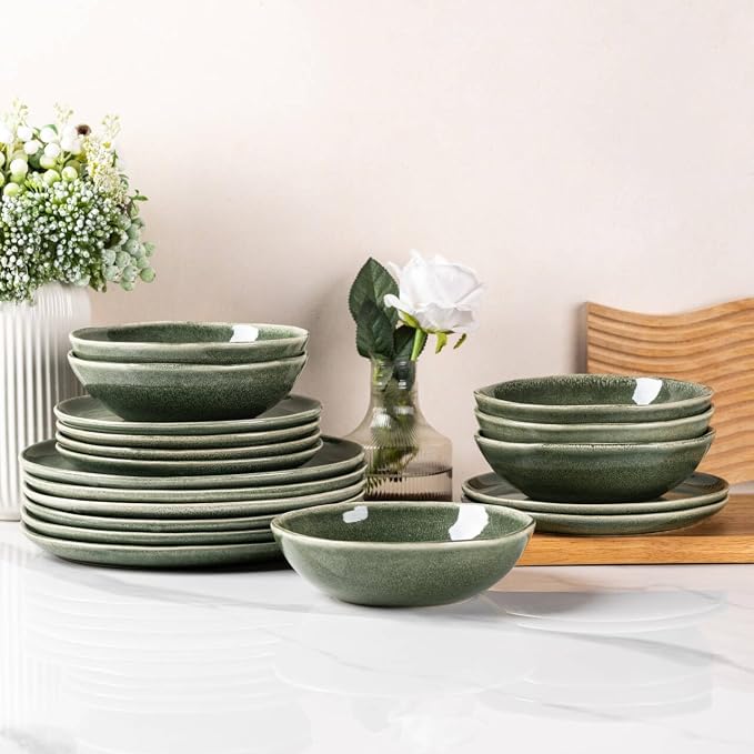AmorArc Ceramic Dinnerware Sets,Handmade Reactive Glaze Stoneware Plates and Bowls Sets,Highly Scratch Resistant | Dishwasher & Microwave Safe Dishes Set,Service for 4 (12pc)