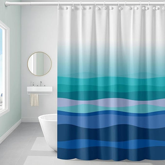 Plastic Shower Curtain Liner, Premium EVA 5G Wave Shower Curtain, Shower Curtains for Bathroom with 3 Magnetic Weights and Rustproof Grommets (Blue-Green Wave, 72x72 in)