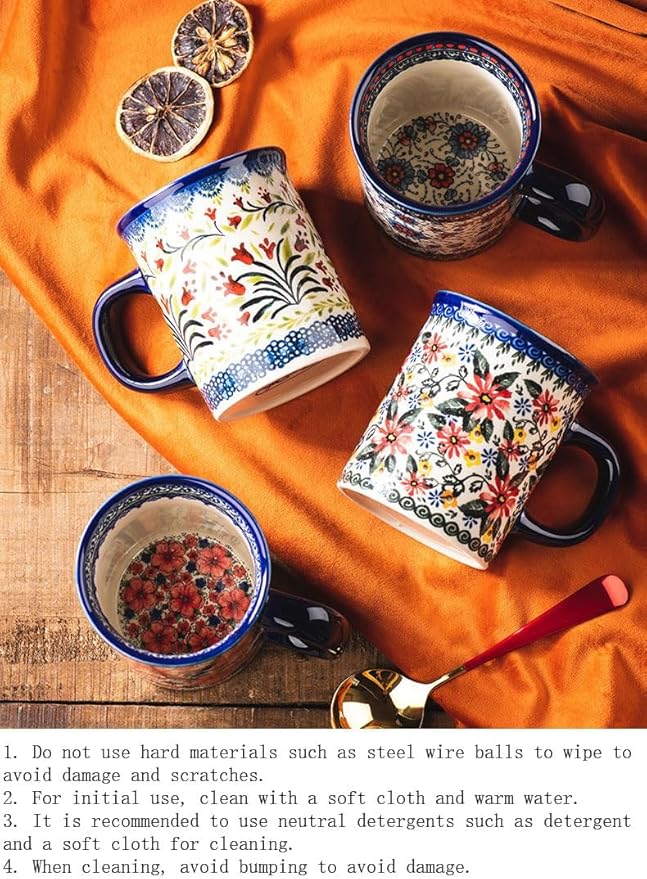 Pottery Coffee Mug,14oz, Hand Painted Ceramic Tea Cups with Unique Design for Hot or Cold Drinks (Snow Ink Plum)