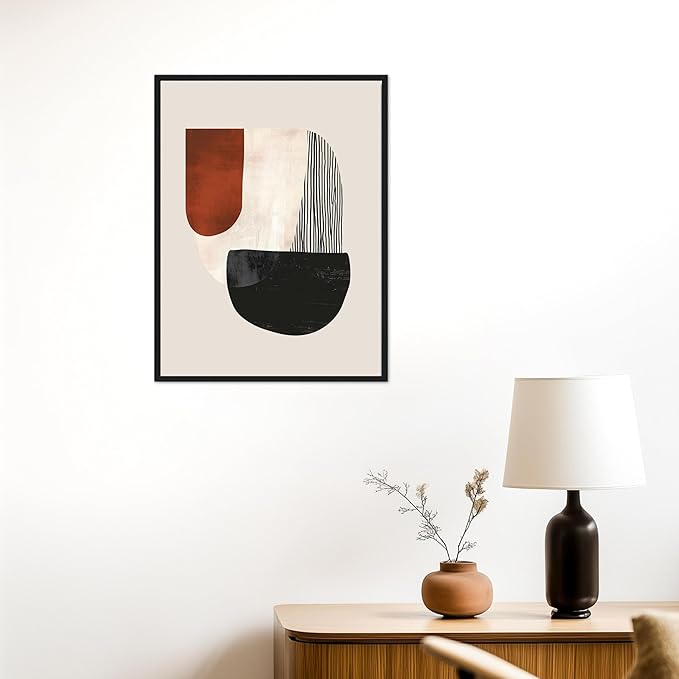 Moonow7 Small Modern Abstract Wall Art, Neutral Boho Geometric Print, Minimalist Aesthetic Poster in Black, Beige, and Terracotta for Bedroom, Living Room, Kitchen, Unframed Size 8x10” / 20x25 cm