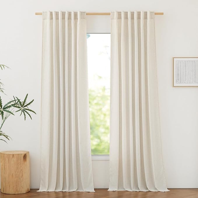 NICETOWN Rod Pocket & Back Tab Thick Flax Semi Sheer Linen Curtains, Privacy with Light Filtering Panels for Home Decor, Natural, W55 x L120, 2 Panels