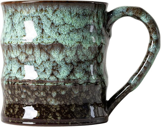 Unique Reactive Glaze Ceramic Coffee Mug - 15 oz Large Coffee Cup with Ergonomic Large Handle, Forest Green Ceramic Mug for Office & Home, Great Birthday Gift for Women, Men & Friends