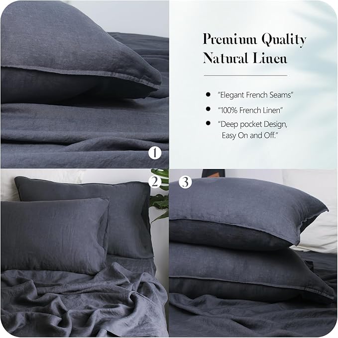 S VICTORY SYMBOL 100% Organic Linen Duvet Cover Set,French Linen Bedding Set with Stone Washed 3pcs,1 Comforter Cover with Button Closure and 2 Pillowsham(Silver Gray,Queen)