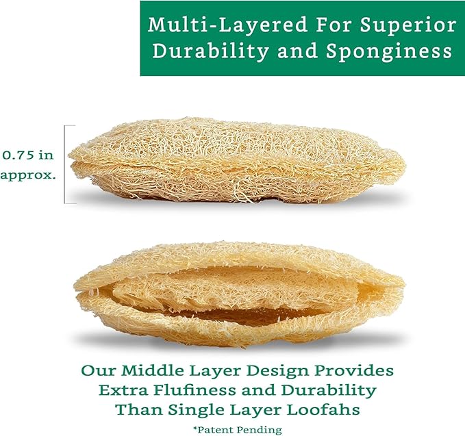 TECHSUPREME Natural Loofah Exfoliating Sponge (3 Pack) - Loofa Exfoliating Body Scrubber - Biodegradable Organic Loofah Sponge - Shower Luffa Sponges - Shower Lufa (Rectangular)